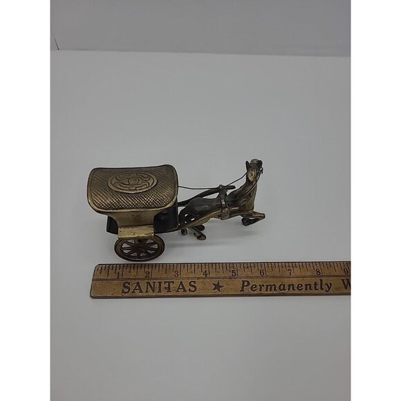Vintage Handmade Brass Horse and Carriage Figurine Shelf Sitter Wheels Move - Picture 4 of 8